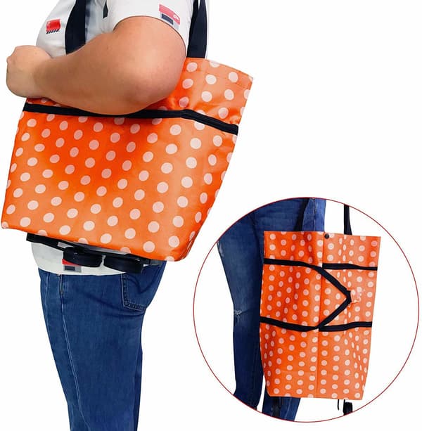 Smart sammenleggbar handlebag på hjul oransje hvit