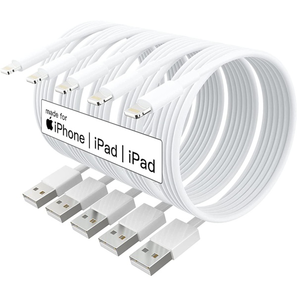 Tech of sweden 5x Lightning Usb -kabel Til Apple Din Iphone, Ipad 1m White