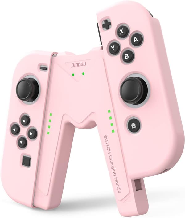Ladingsspaken for Nintendo Switch/OLED, Joystick Lading Komfort V-Formet Spillgrep Kontroller med Batteriindikatorer