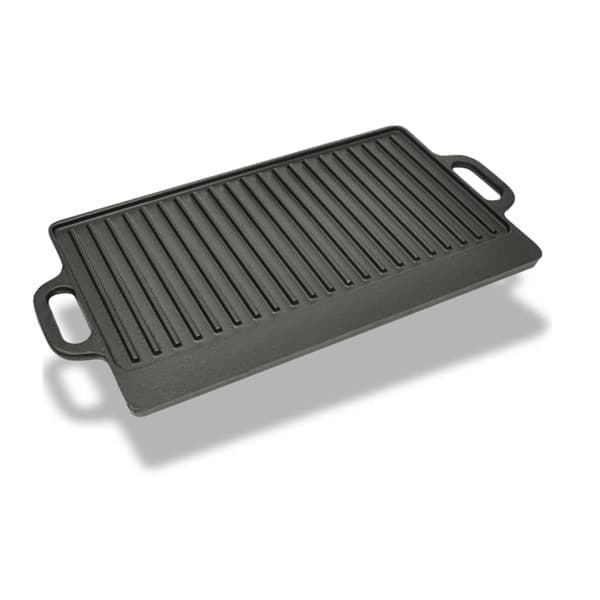 Vendbar grillplate i støpejern 38x23 cm