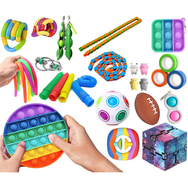 30-Pack med Fidget Toys - Pop It, Stressball, Dimple, Bønner