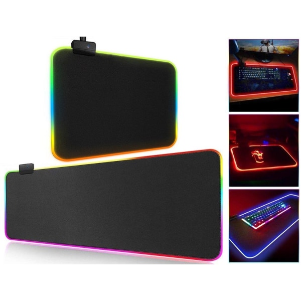 No name Gaming Mouse Pad Med Led Lys - Rgb Vælg Størrelse Black 80x30 Cm