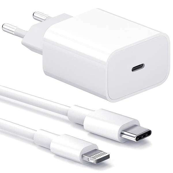 No name Oplader Til Iphone - Hurtigoplader Adapter + Kabel 20w Usb-c White 1-pack