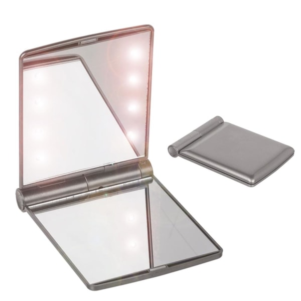 No name Sammenfoldelig Makeup Spejl Med Led Lys - Bærbart Silver