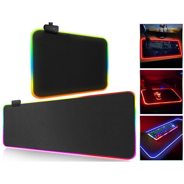 No name Gaming Mouse Pad Med Led Lys - Rgb Vælg Størrelse Black 30x25 Cm