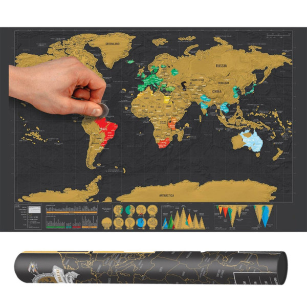 Karta med Skrapa / Scratch Map / Världskarta - 82 x 59 cm Guld