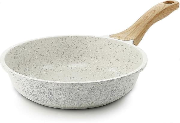8-tommer nonstick keramisk stegepande, induktionspande, hvid omeletpande med håndtag