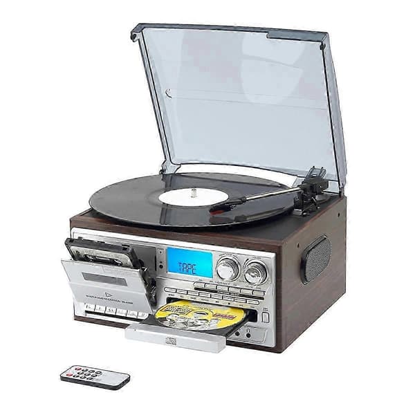 Retro Vinyl Multi-funktioner Pladespiller 3-hastigheds Fonograf med AM/FM Radio CD/Kassette
