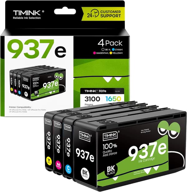 4 x 937XL blækpatroner (med chip) kompatible med HP 937E 937 XL til HP OfficeJet 9110b 9130b 9120b 9117b (sort og farver)