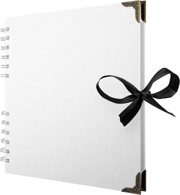 Firkantede Scrapbook Fotoalbum 60 Sider (21 x 21 cm) Hvitt Tykt Papir, Metallhjørner, Båndlukking - Ideell for Dine Scrapbooking Album