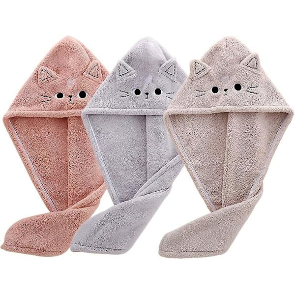 3-pack katt-hår torkhanddukar, mikrofiber hårhandduk, superabsorberande snabb torkande hårturban