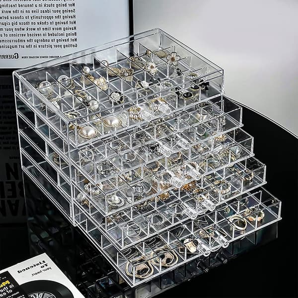 Akryl Smykkeskrin Øreringeholder med 5 Skuffer, 120 Rum Smykkeorganiseringsbakke Klar Ring Display Case til Perler