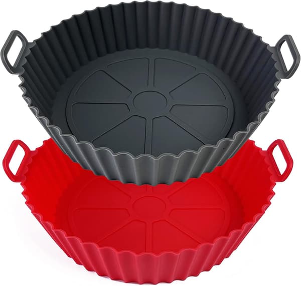 Airfryer Silikoninnlegg Sett med 2 Airfryer Innlegg Gryte Gjenbrukbare Silikoninnlegg for Matlaging, Baking (Grå+Rød)