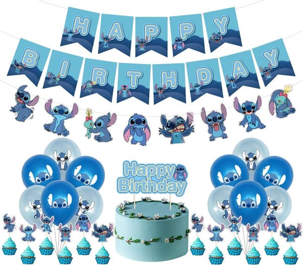 Lilo Stitch bursdagsfest Stitch bursdagsbanner kakedekorasjoner ballonger, Stitch tema bursdagsfest-FQ-