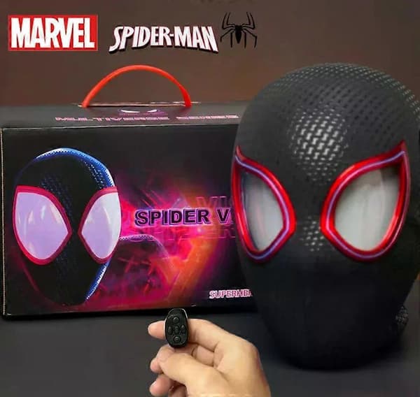 SWMarvel Mascara Miles Spiderman Hovedbeklædning Cosplay Bevægelige Øjne Elektronisk Maske Spiderman 1:1 Fjernbetjening Legetøj Til Voksne Gave Rygsæk
