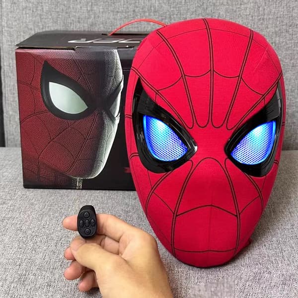 【14y】Spiderman-maske med bevægelige øjne, fuld ansigtsmaske med hagekontrol af øjenstørrelse, helte-cosplaymaske til børn/voksne rød