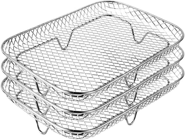 Stabelbar Airfryer-kurv - 3-lags stativ i rustfritt stål for ovn - Kompatibel med Philips (19x13,5x9,4cm) - 3-pakning
