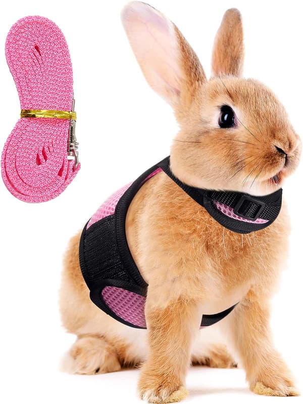 Justerbar Kaninsele Blød Kaninsnor Sele Mesh Bunny Sele Hamstervest med Elastisk Snor til Små Dyr Kaniner Hamstere Katte Gåture