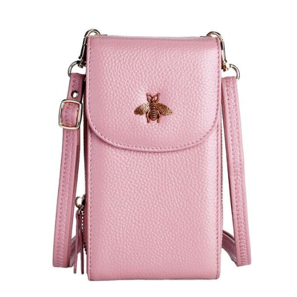 Angelbaby Ægte Læder Mobiltaske Pungkortholdertaske Med Skulderrem Pink