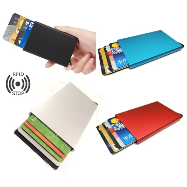 Köp Smart korthållare skjuter Fram 5 kort - RFID Säker Blå | Fyndiq