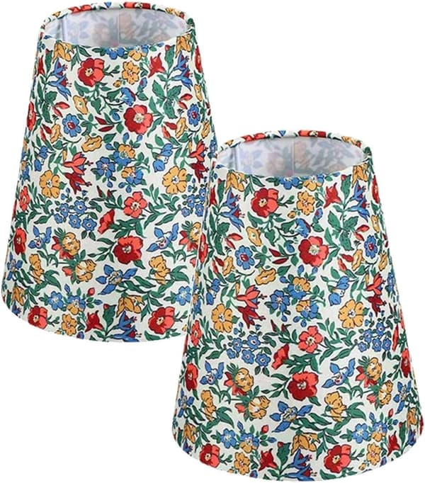 Sæt med 2 små lampeskærme i blomstret stof, moderne clip-on lampeskærme med blomstermønster til bordlamper, gulvlamper, 17x9x15cm