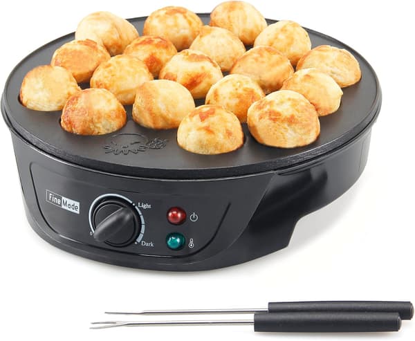 Takoyaki-pande med temperaturkontrol, værktøj og opskrift, laver 18 japanske blæksprutteboller ad gangen, nem at bruge