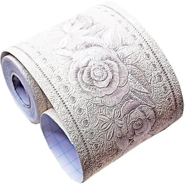 Elegant hvid blomstret tapet, skræl og klæb kant, 3D-mønster vandtæt selvklæbende vægklistermærke, aftagelig selvklæbende k,A[RM]