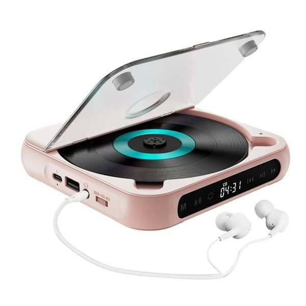 [RM]Bærbar CD-afspiller med Bluetooth-forbindelse, HiFi-lydkvalitet, Anti-Skip Stødsikker CD-musikafspiller med Touch LCD-skærm, Genopladeligt batteri