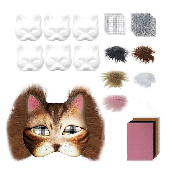 [RM]DIY Therian Maskesett Katt Rev Dyreansiktspute med pels Halloween Rollespill Rekvisitter Maskerade Karneval Cosplay Festutstyr B