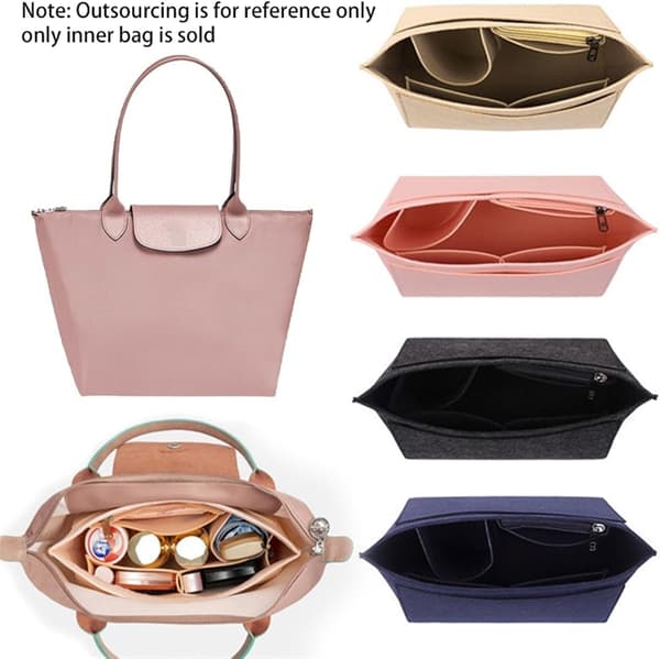 Filtinnleggspose Passer for Longchamp Håndveske Liner Bag Filtduk Sminkepose Støtte Reise Bærbar Innlegg Lommebok Organizer Off White