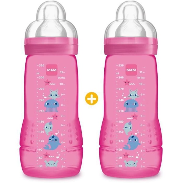 MAM Mam Easy Active 2nd Age Colourful Baby Bottle - 330 Ml Från 6 Månader Flow Teat X Set Of 2 Girl