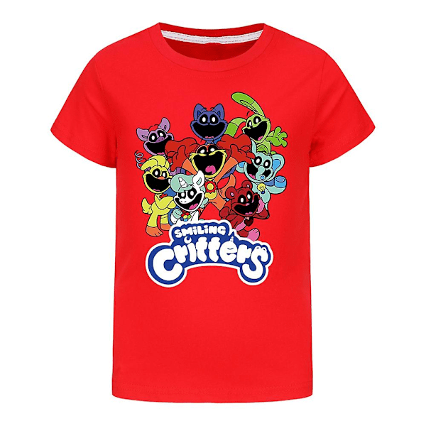 2024 Smiling Critters T-shirt för barn Tecknad Catnap Hoppy Hopscotch Fans Pojkar Flickor Casual Kortärmad T-shirt Blus Röd Red 7-8Years