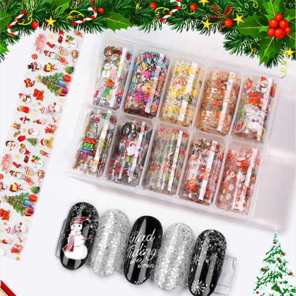 10 Rolls/set Christmas Decor Snowflake Nails Sequins Nail Art Gl 1