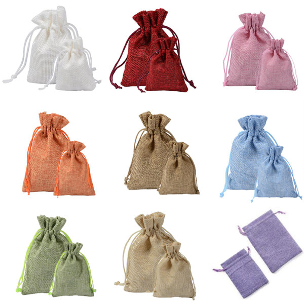 10x Burlap Hessian Pouches Wedding Table Drawstring Bags Gift J Wine Red 10*14cm