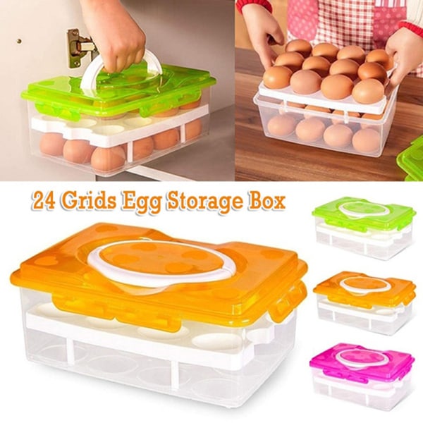 24 Grids Double Layer Egg Organizer Storage Box Refrigerator Pink