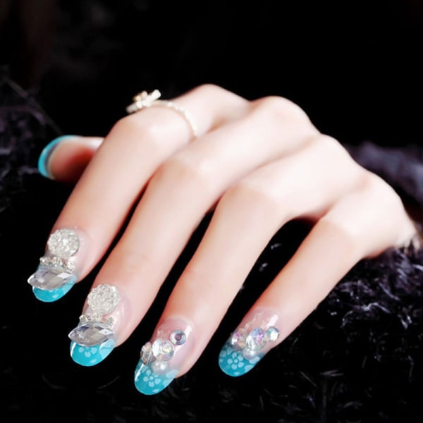 24pcs/set Glitter Blue Bride 3d Fake Nails Wrapped Tips Artifici 1