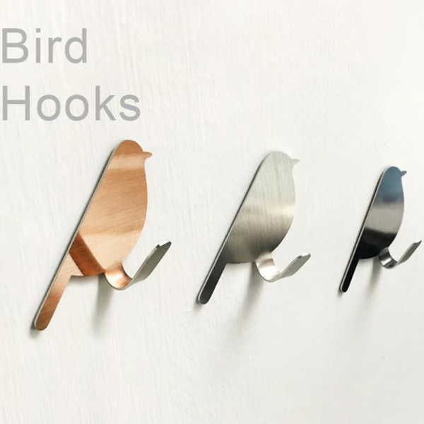 2pcs Creative Birds Design Hook Strong Self Adhesive Hooks Door Gray