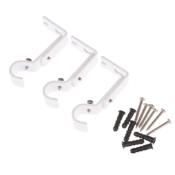 3pcs Of Adjustable Metal Single Curtain Pole Brackets Holders White