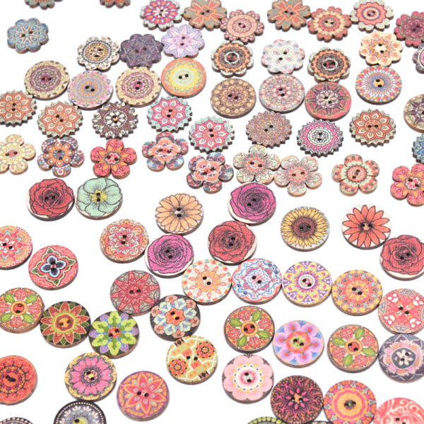 50pcs Retro 20mm Wooden Flower Button Sewing Clothes Accessories G