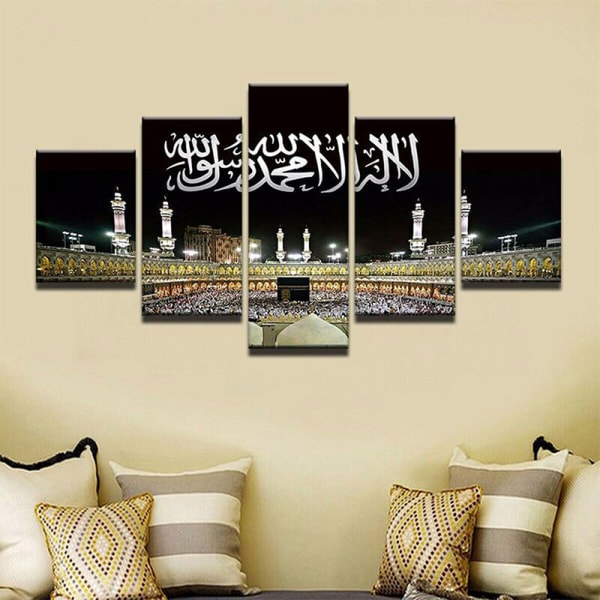 5pcs Canvas Print Mecca Hajj Islamic Muslim Wall Art Picture Hom Medium