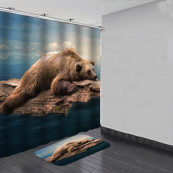 Bear Style Waterproof Bathroom Shower Curtain Bath Mat Multiple 180*200