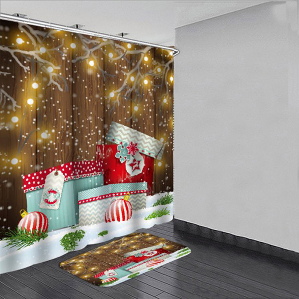 Christmas Style Waterproof Bathroom Shower Curtain Bath Mat Mult 165*180
