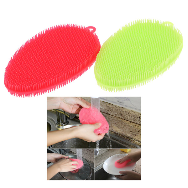 Cleaner Kitchen Cleaning Tool Silicone Dish Washing Sponge Scrub Green