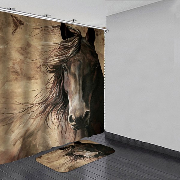 Horse Bathroom Mildew-proof Waterproof Shower Curtain Bath Mat M 40*160