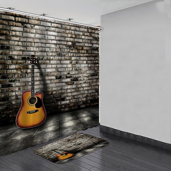 Music Style Waterproof Bathroom Shower Curtain Bath Mat Multiple 01 150*180