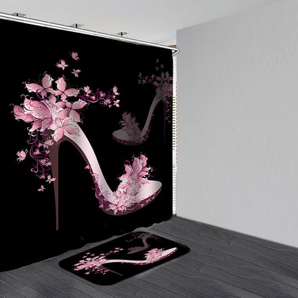 Pink High Heels Waterproof Bathroom Shower Curtain Bath Mats Mul 50*80 Mat