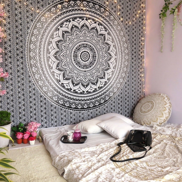 Tapestry Mandala Queen Black & White Ombre Indian Wall Hanging H 200*150cm