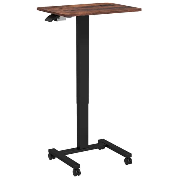 Højdejusterbart laptopbord, med 4 hjul, 2 bremser, 65 cm x 48 cm x 108 cm, med håndsving, bremse, spånplade, rustik brun