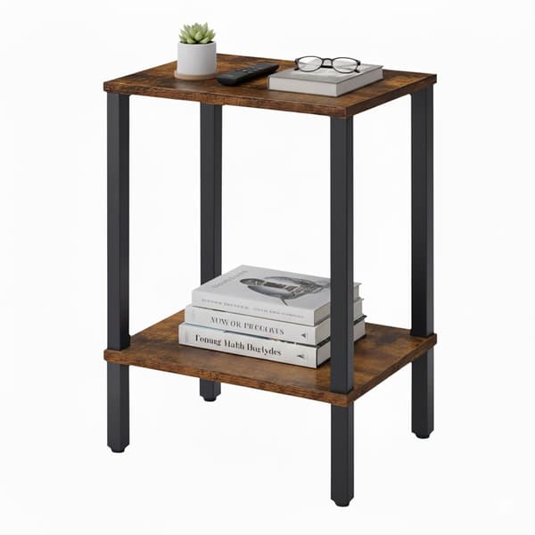 Industrielt sidebord med 2 hylder, trælook