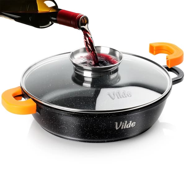 Granit dyb stegepande med glaslåg, 28 cm, 3,3 l